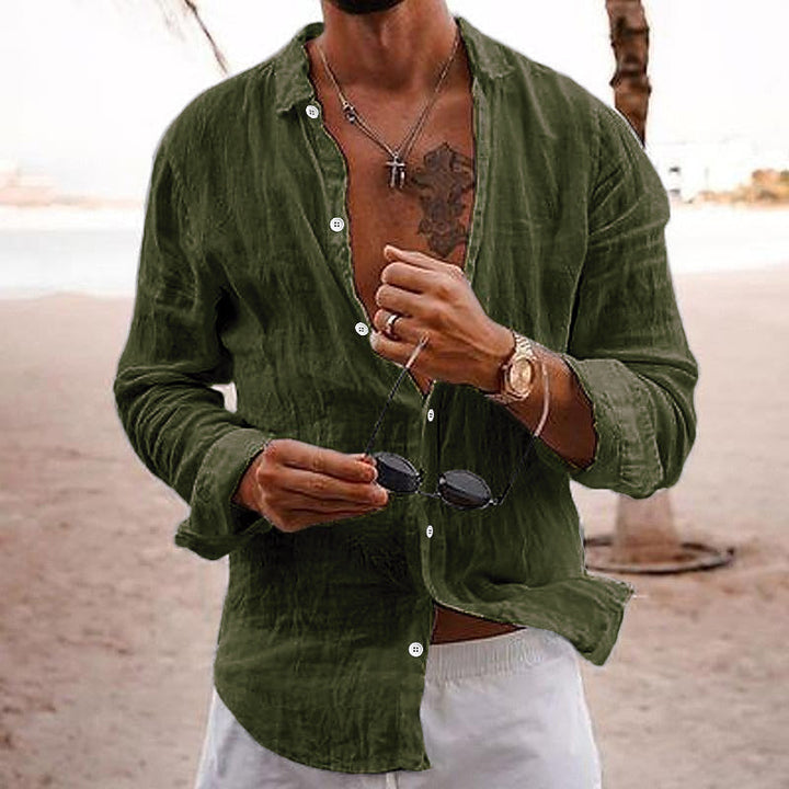 Stylish men's casual button-up shirt, lightweight and breathable for summer fashion.