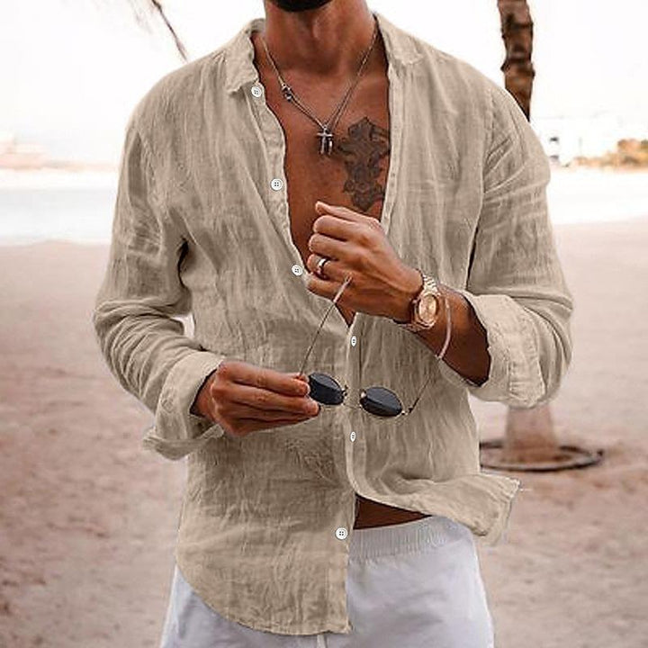 Everyday men's casual button-up, lightweight and cool, perfect for summer outings.