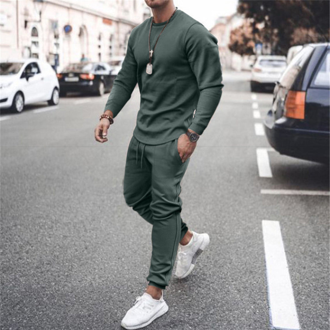 Men's casual two-piece tracksuit set in black, perfect for loungewear and athletic activities, comfort fit joggers.