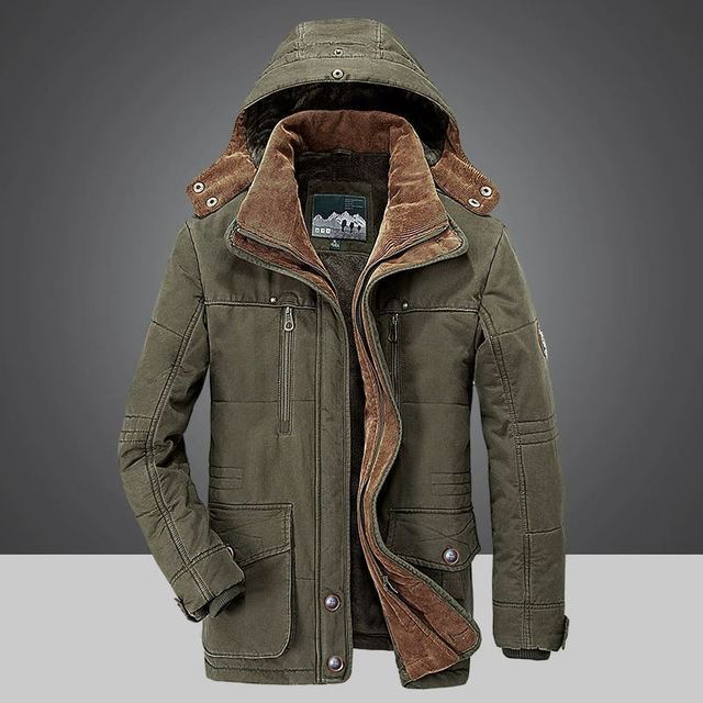 Inside view of the men's corduroy parka, displaying the full sherpa lining for maximum warmth