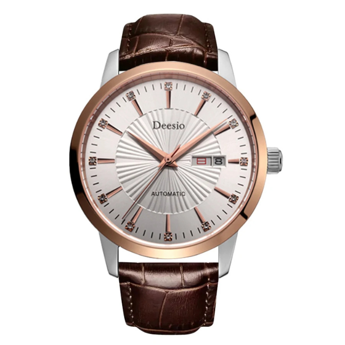 Classic men's self-winding watch, simple design, ideal for formal or business wear, leather strap