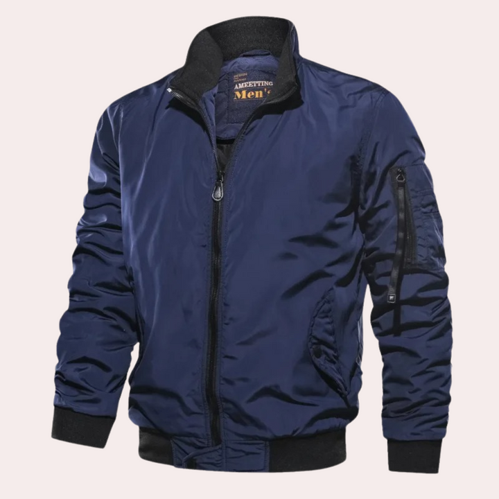 Stylish men's bomber jacket in a classic cut, featuring a durable zipper closure and ribbed trim