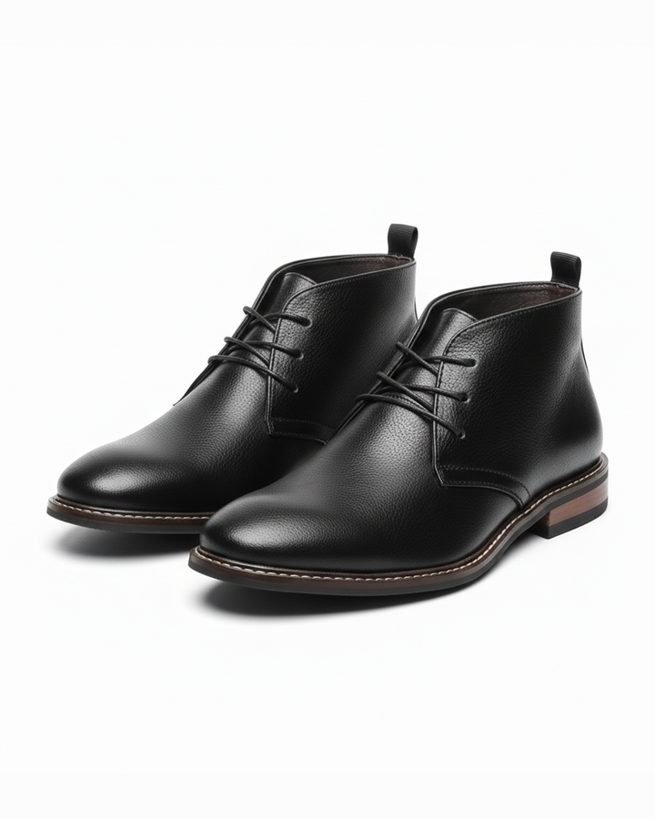 Men's classic black chukka boots, versatile and comfortable for casual or dress wear.