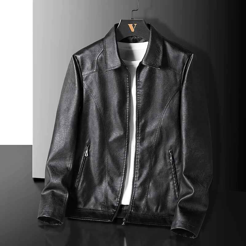 Stylish men's green faux leather jacket, durable and versatile, perfect for everyday wear