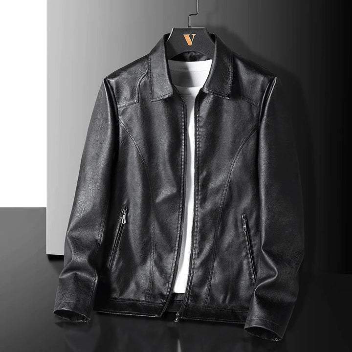 Stylish men's green faux leather jacket, durable and versatile, perfect for everyday wear