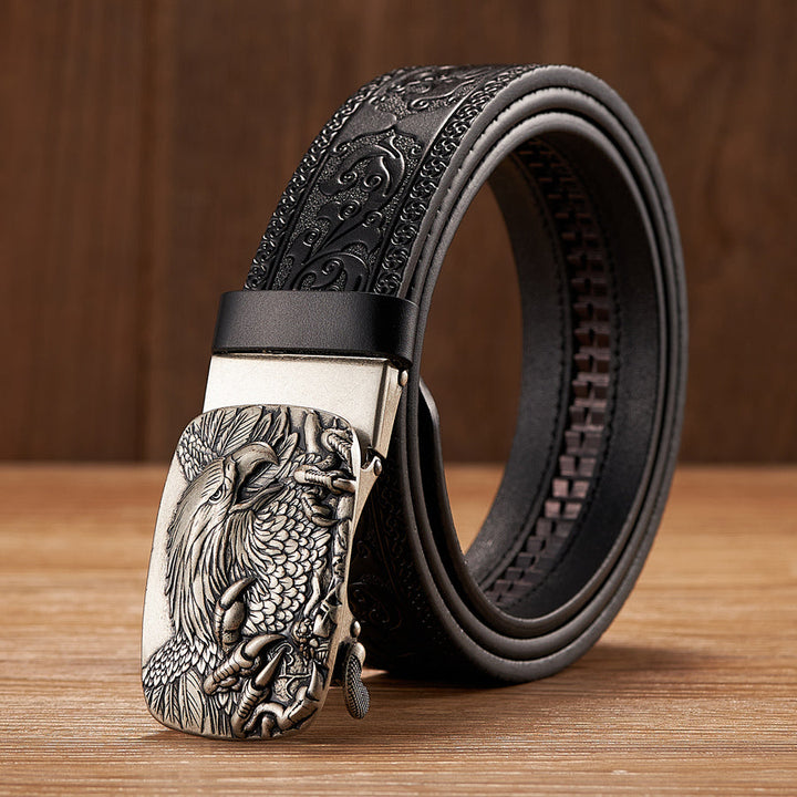 Durable mens cowhide leather automatic buckle belt, designed for comfort and long-lasting wear.