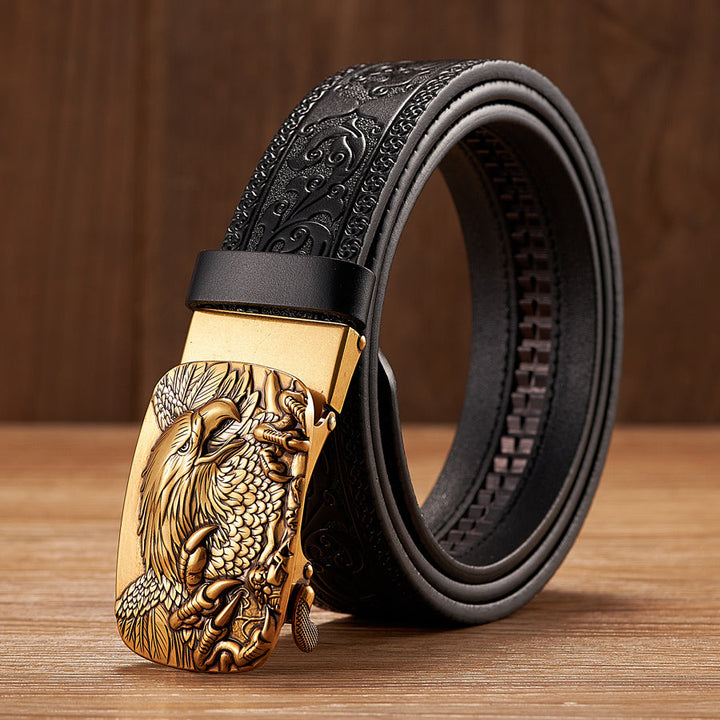 High-quality mens automatic buckle belt made from genuine leather, suitable for both dressy and casual outfits.