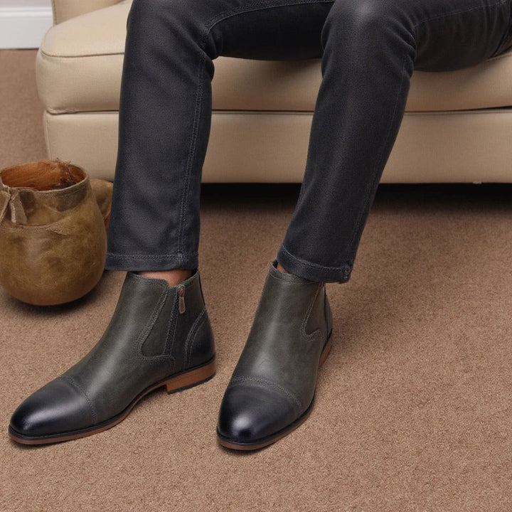 Full-body shot of men's brown side-zip Chelsea boots, an essential for everyday wear and smart casual looks.