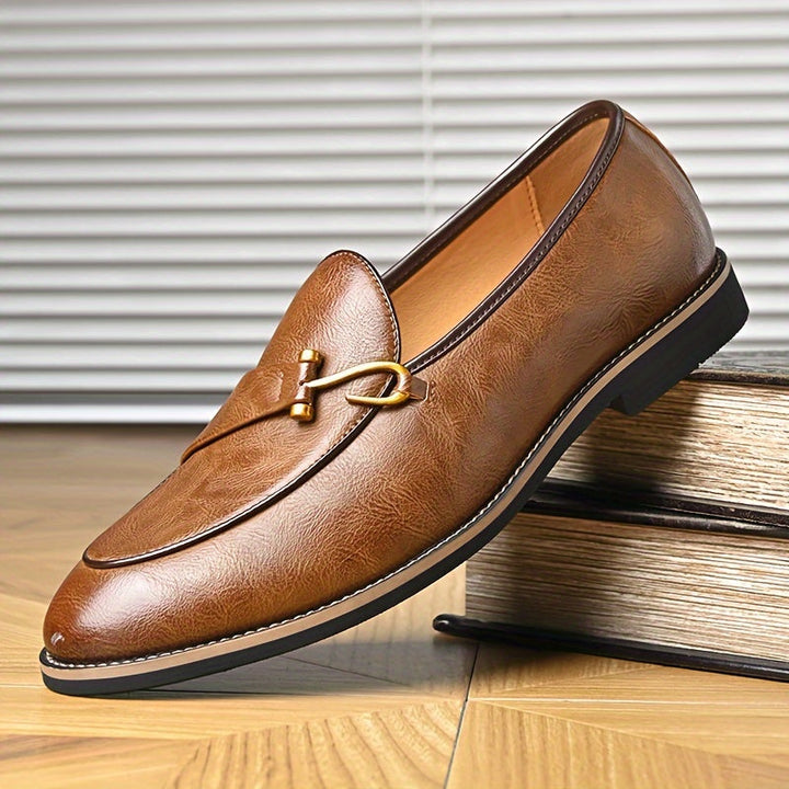 Sophisticated men's brown leather loafers, versatile footwear for enhancing any formal or casual outfit