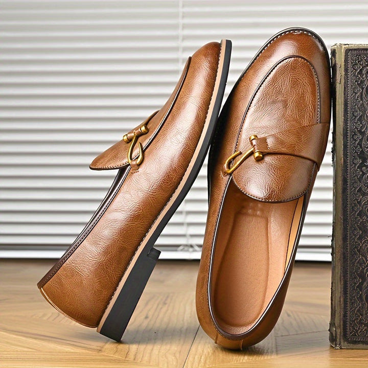 Casual men's brown leather loafers, offering timeless style and easy slip-on convenience