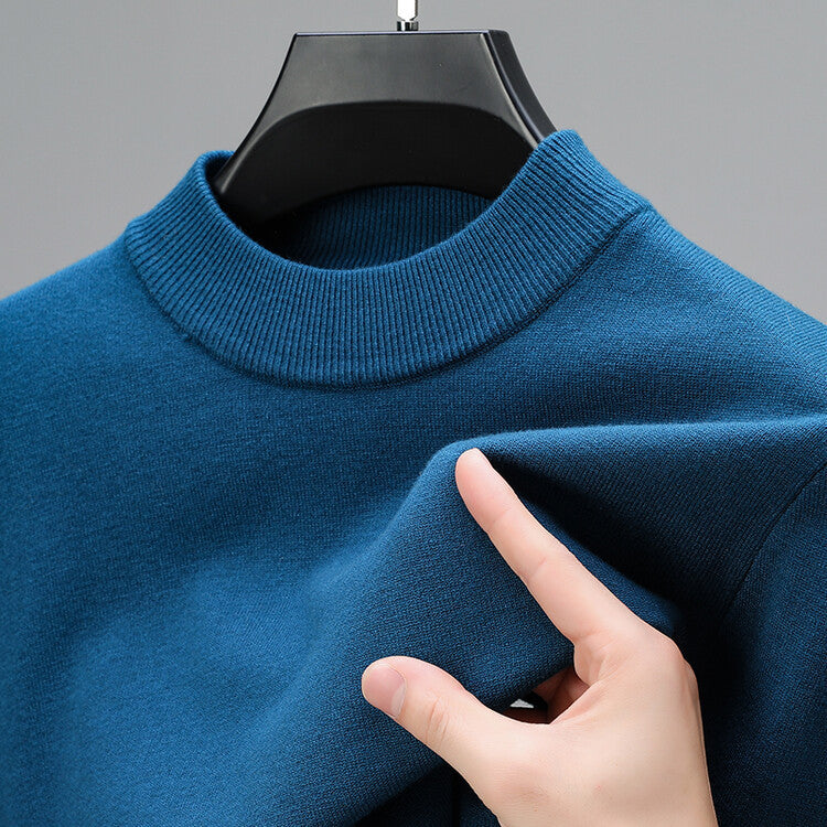 Versatile men's classic mock neck pullover sweater, perfect long sleeve casual wear for fall fashion & winter.