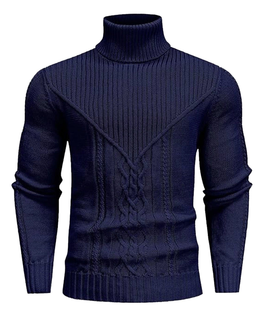 Classic men's turtleneck sweater made from soft polyester, suitable for formal or casual attire.