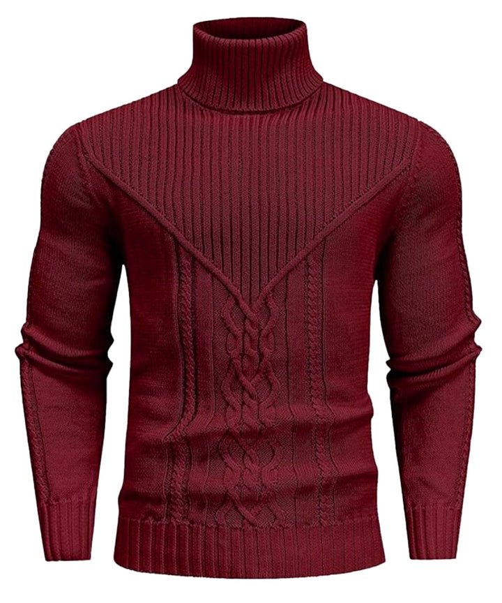 Stylish men's polyester turtleneck in a neutral tone, ideal for layering in winter fashion.