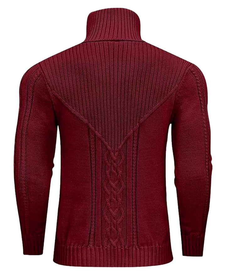 Versatile men's black polyester turtleneck sweater, great for everyday wear or events.