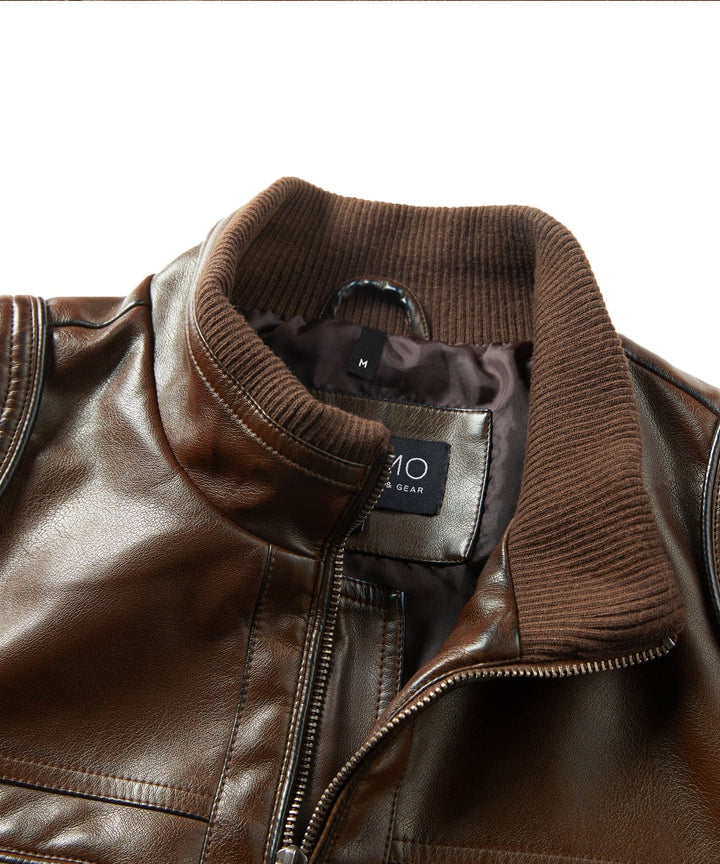Classic men's PU leather jacket, black, featuring a stand-up collar and full zipper for outerwear