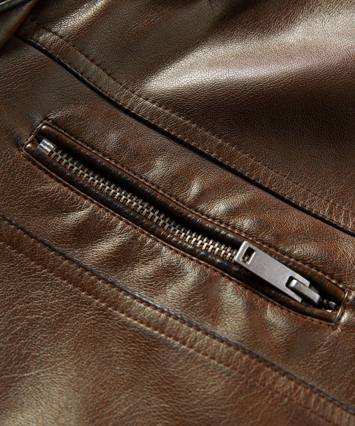 Stylish men's cafe racer PU leather jacket in black, perfect for a classic moto look, all-season