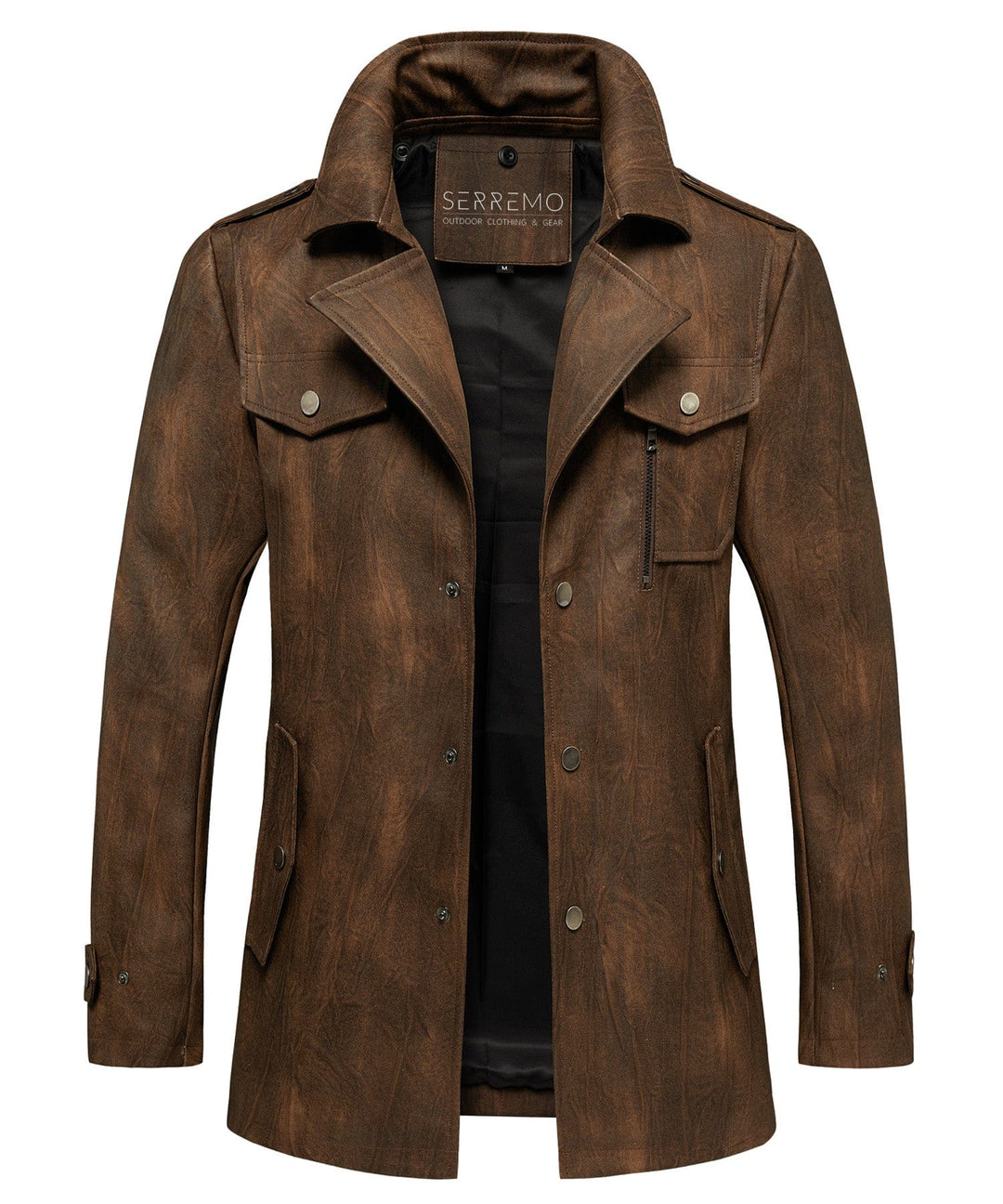 Men's classic black PU leather drifter jacket, front view, with zipper closure, perfect for everyday wear.