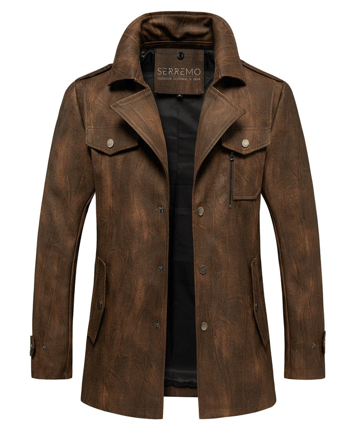 Men's classic black PU leather drifter jacket, front view, with zipper closure, perfect for everyday wear.