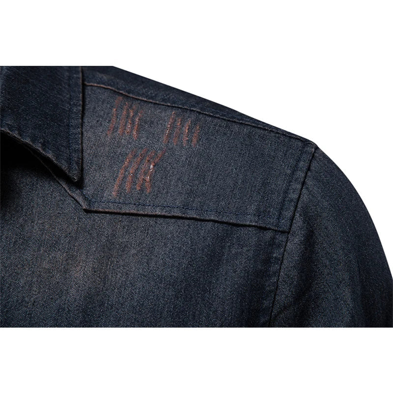Stylish men's long sleeve denim shirt, button-up for a classic casual look