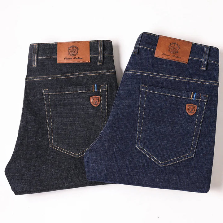 Front view of men's versatile black cotton jeans, ideal for everyday casual wear and menswear style
