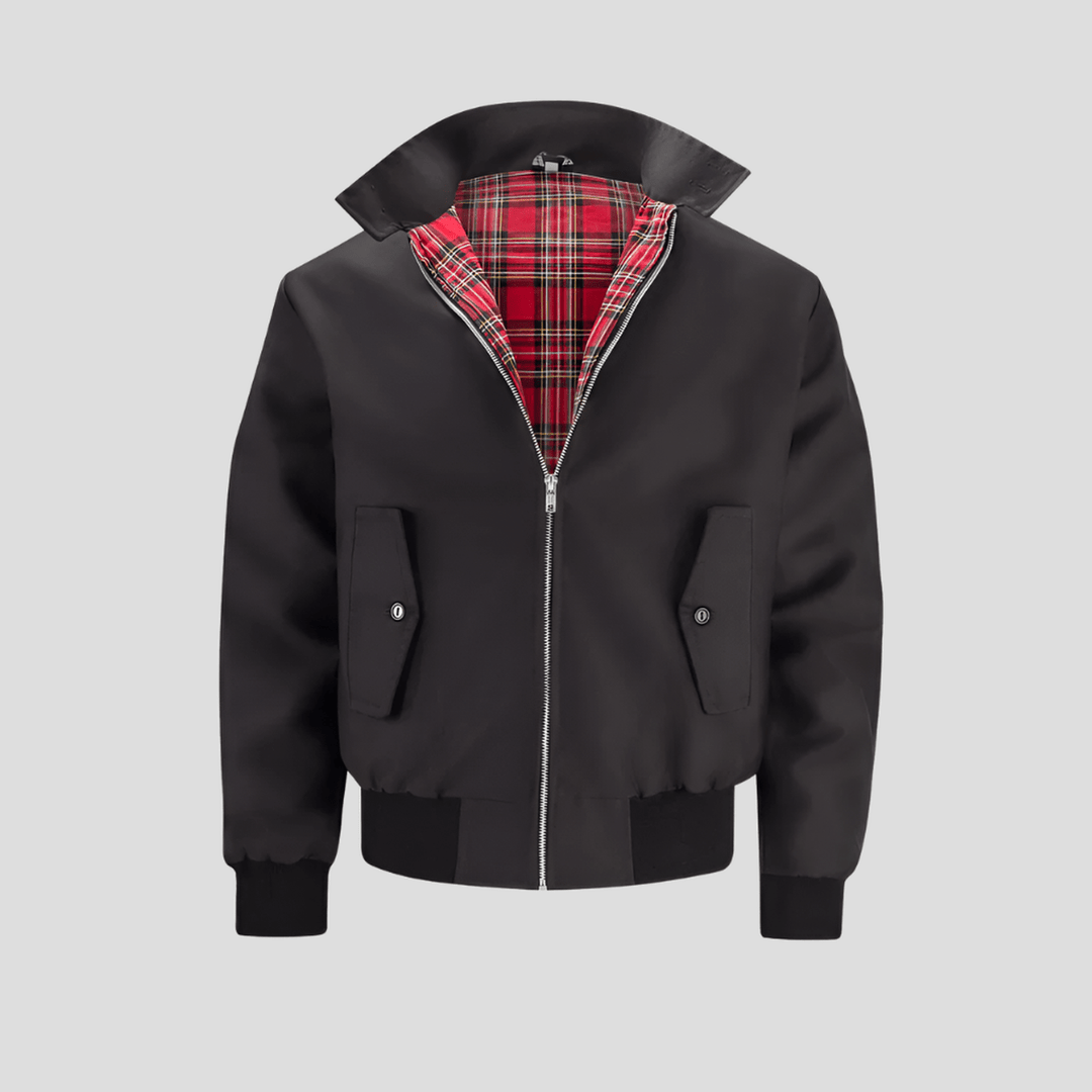 Casual men's bomber jacket featuring a stylish checked lining and comfortable sleeves, ideal for everyday wear.