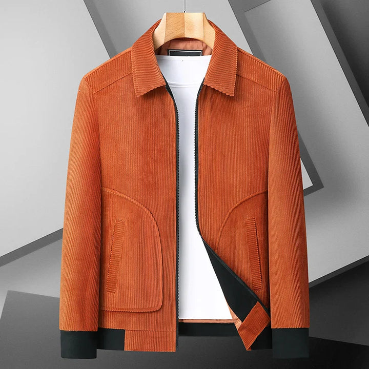 Men's classic brown corduroy jacket with textured weave, ideal for stylish fall fashion and versatile outerwear.