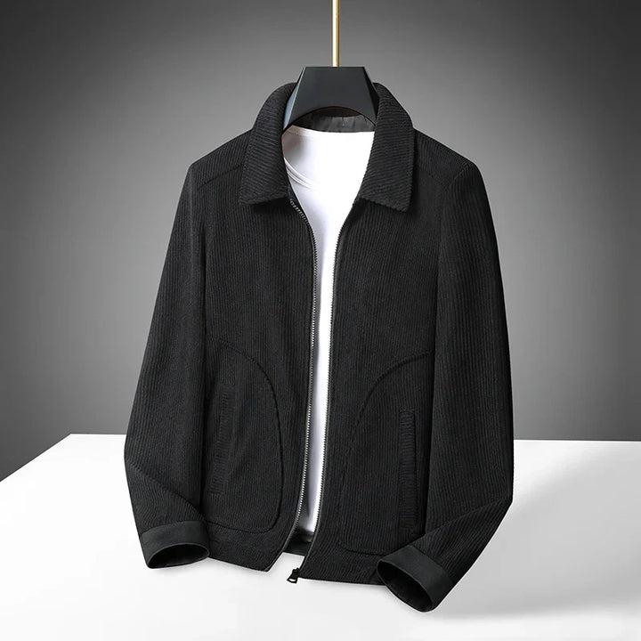 Stylish men's textured corduroy jacket in a rich brown, perfect as a casual jacket for fall and winter.