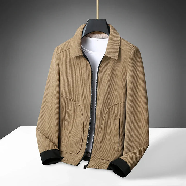 Full-shot of a men's versatile brown corduroy jacket, a must-have casual outerwear for autumn and winter.