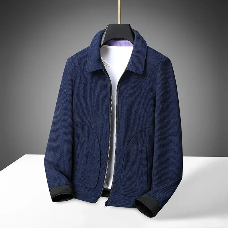 Men's durable corduroy jacket, featuring a classic design and textured material, great for everyday fall wear.