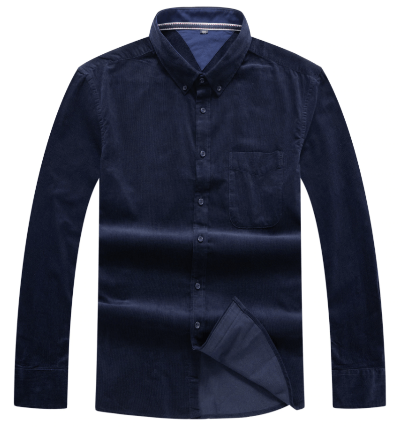 Men's classic brown corduroy long sleeve button-up shirt, perfect for fall casual wear