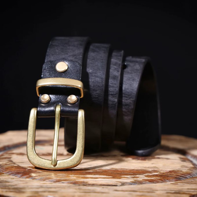 Black full-grain leather everyday belt for men, sleek and strong