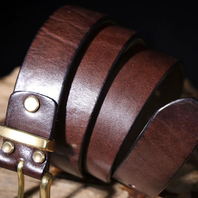 Dark brown full-grain leather belt for men, a classic and hard-wearing item