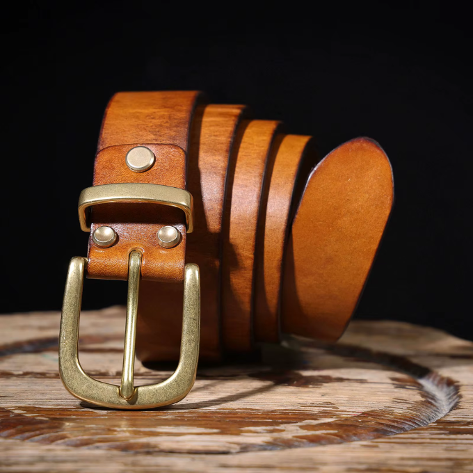 Durable men's full-grain leather belt in brown, perfect everyday accessory