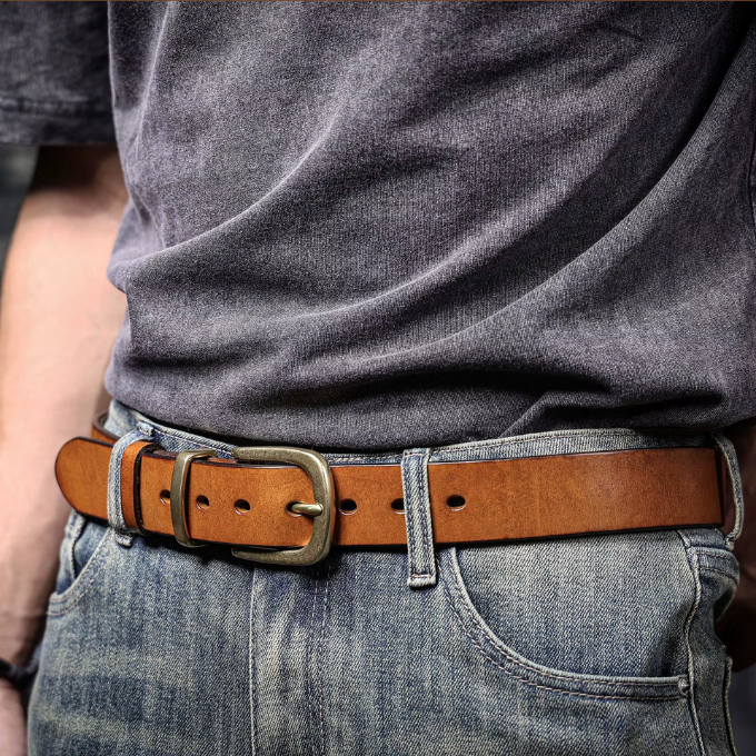 Men's accessory: brown full-grain leather belt, built for lasting wear