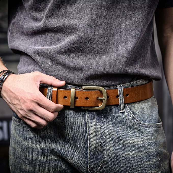 Rugged full-grain black leather belt, essential men's wardrobe piece