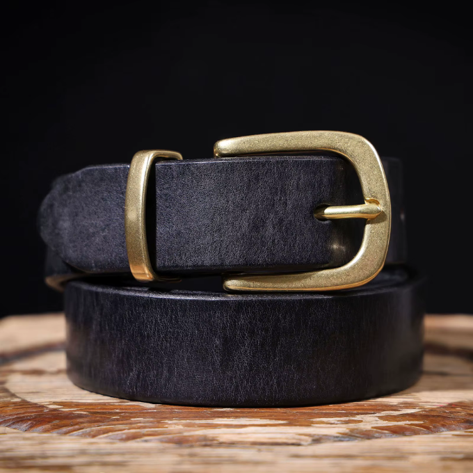 Classic dark brown full-grain leather men's belt, versatile and durable