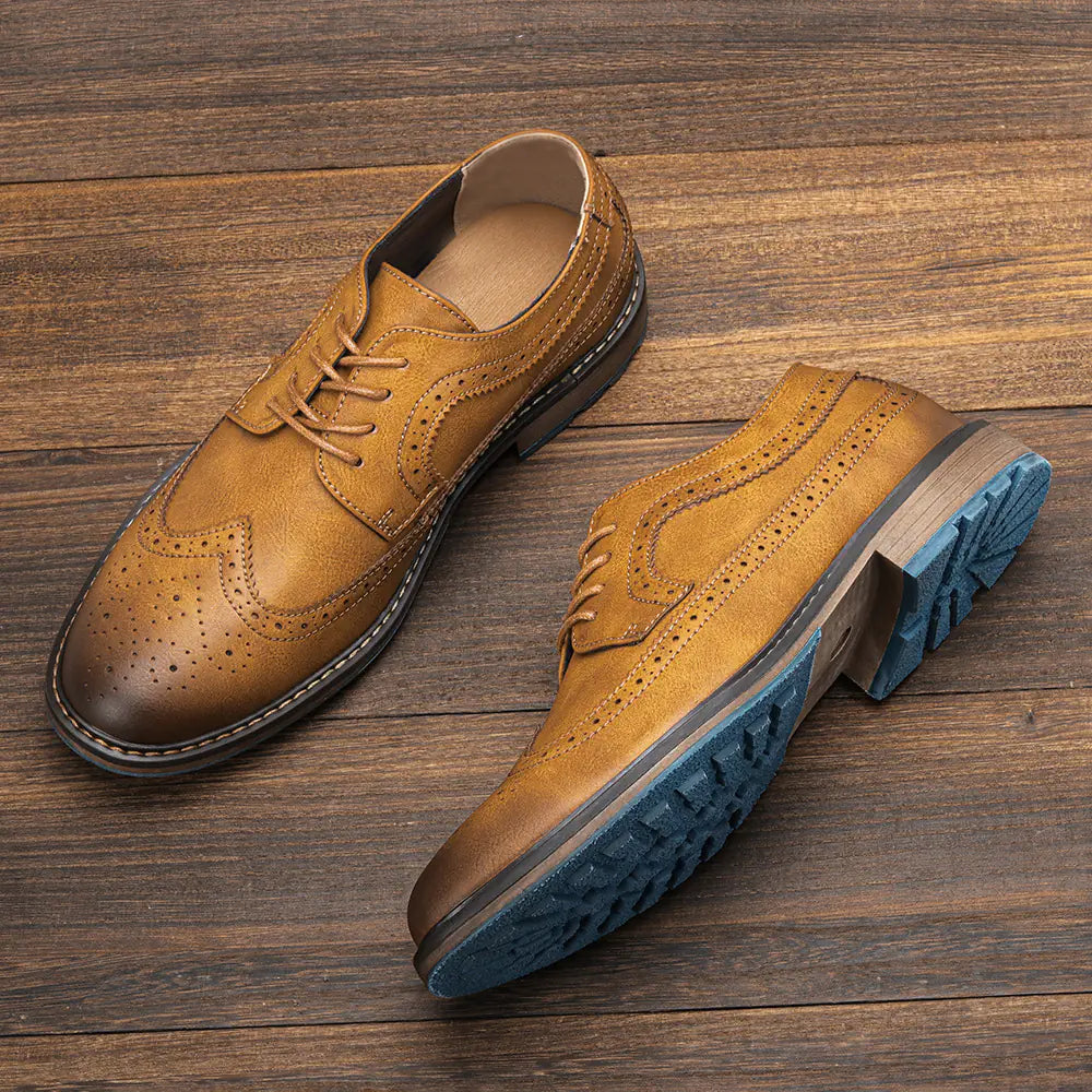 Side view of men's leather brogues, showcasing the elegant Oxford style and quality craftsmanship