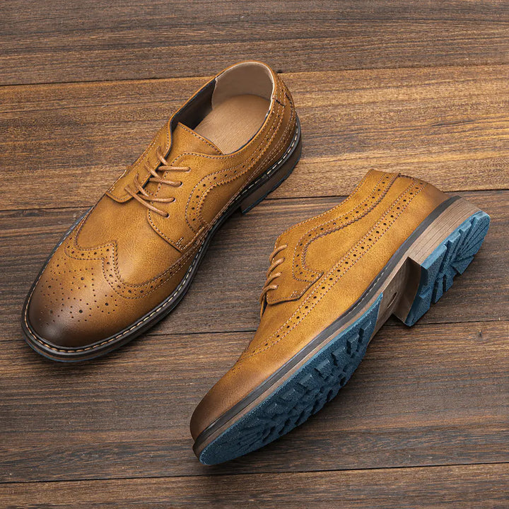 Side view of men's leather brogues, showcasing the elegant Oxford style and quality craftsmanship