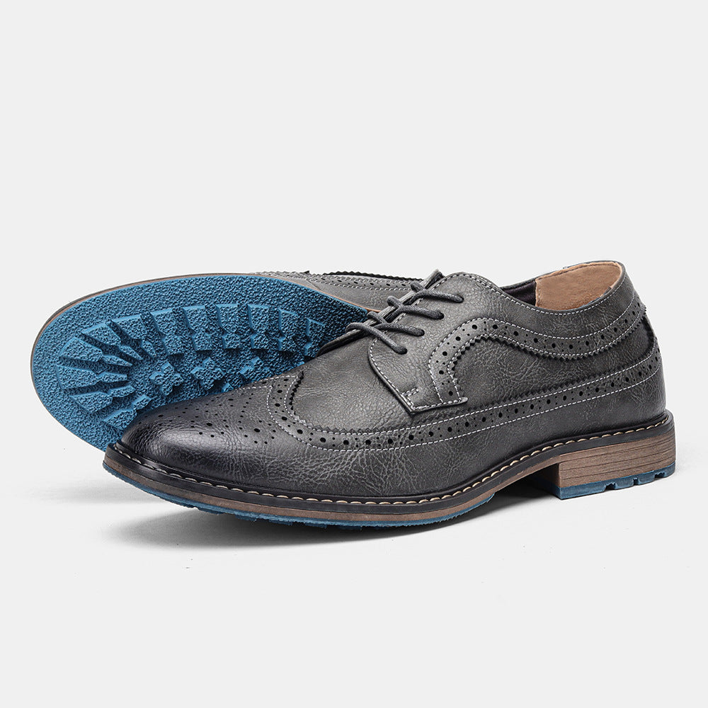 Men's formal leather brogue shoes, an Oxford-style essential for refined menswear and professional looks