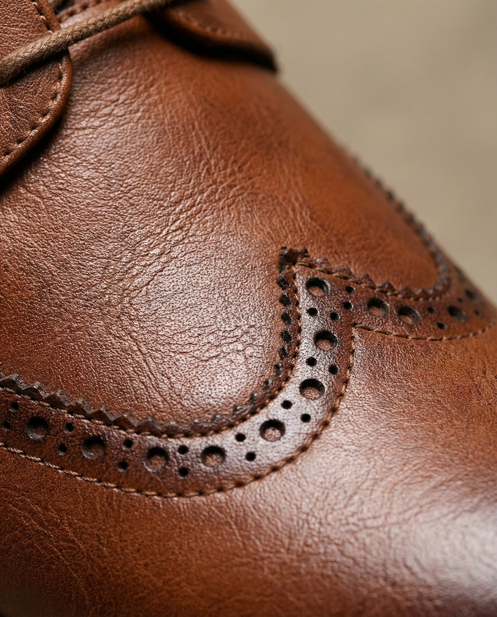 Brown leather men's brogue oxford shoes, versatile for office, formal events, or comfortable daily wear.