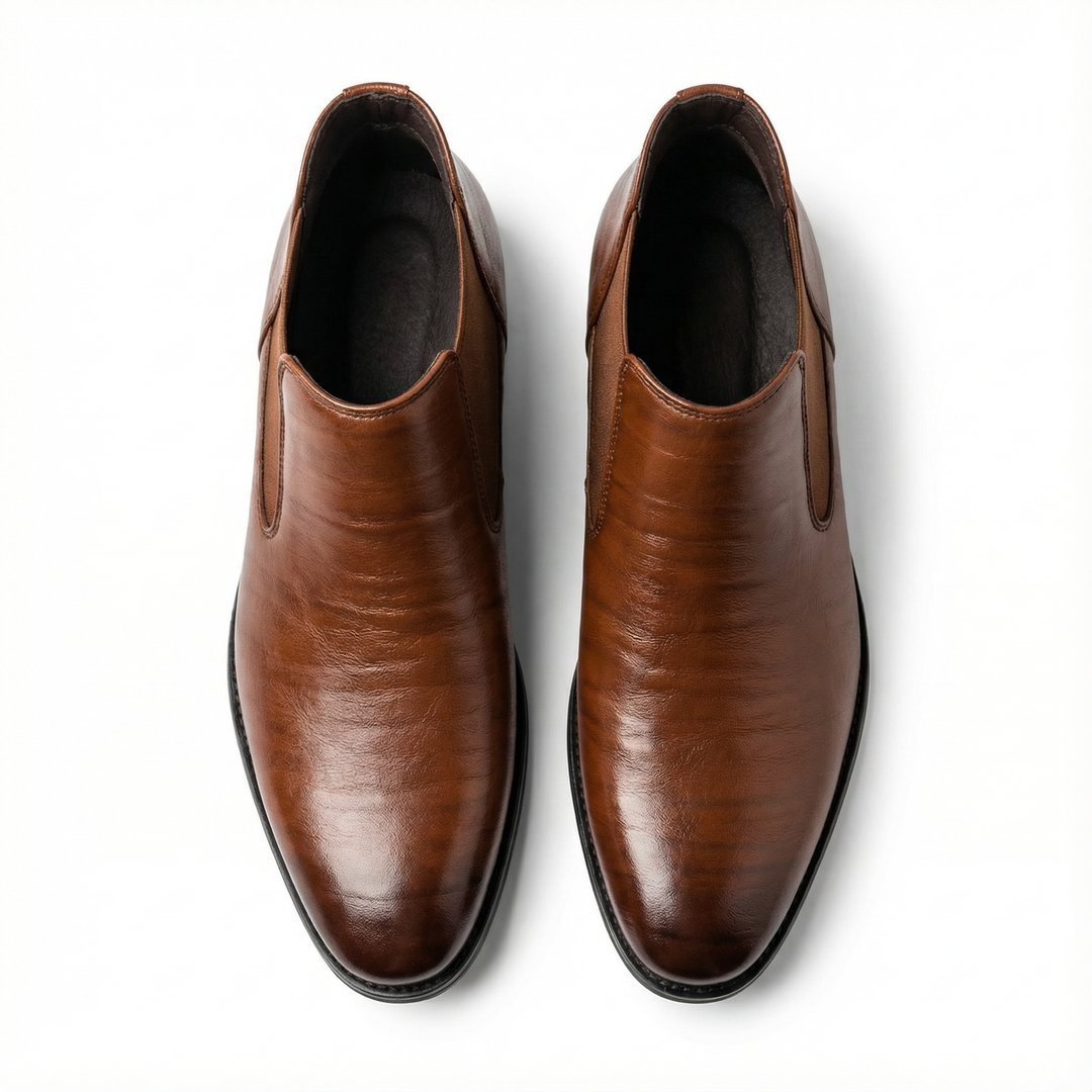 New men's classic leather Chelsea boots, fresh out of the box, ready to wear