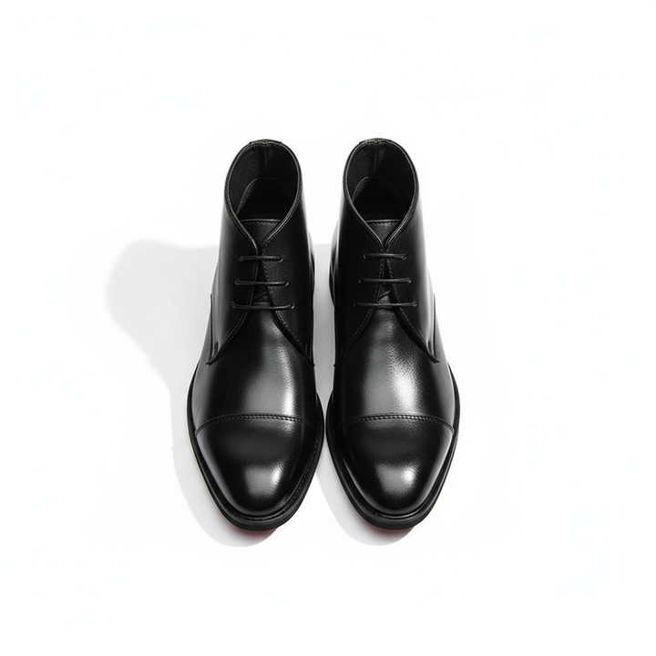Three-quarter view of Men's Brown Leather Chukka Boots, emphasizing their timeless design and versatility.