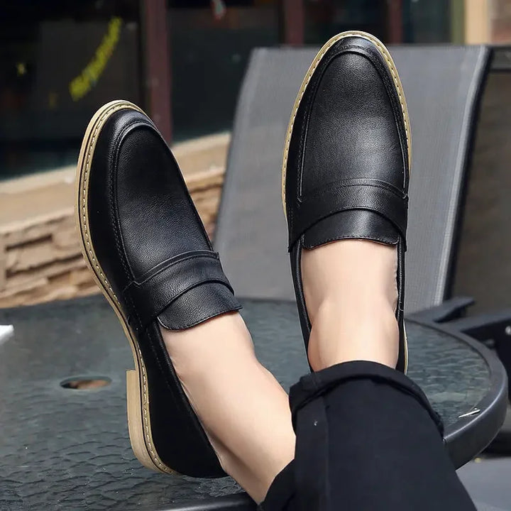 Men's classic brown leather loafers, slip-on dress shoes