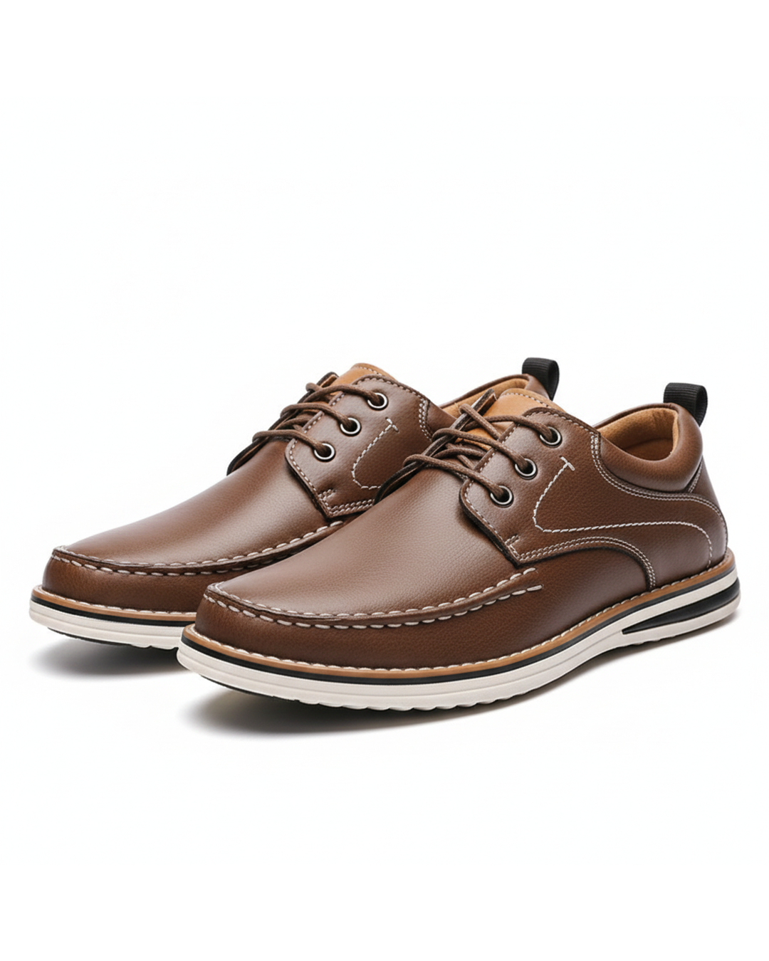 Men's classic brown leather moc toe Oxford shoes, top view