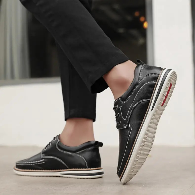 Comfort-focused gray leather moc toe Oxford shoes for men
