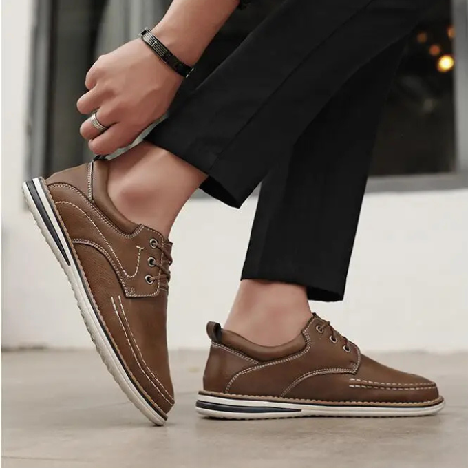 Comfortable men's gray leather moc toe Oxford shoes, perfect for daily use