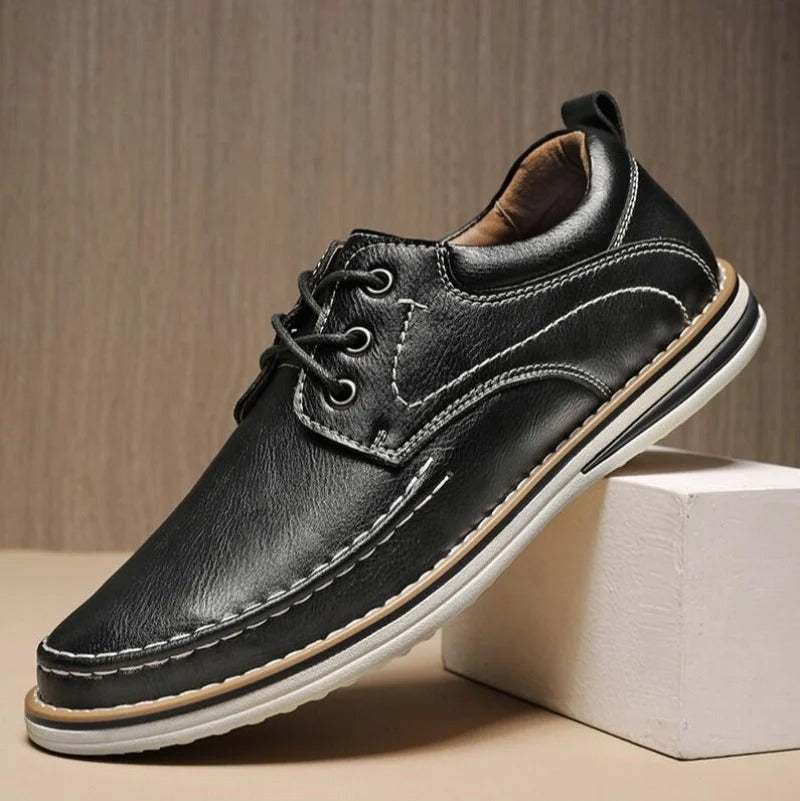 Textured gray leather moc toe Oxford shoes, ideal for casual and dress occasions