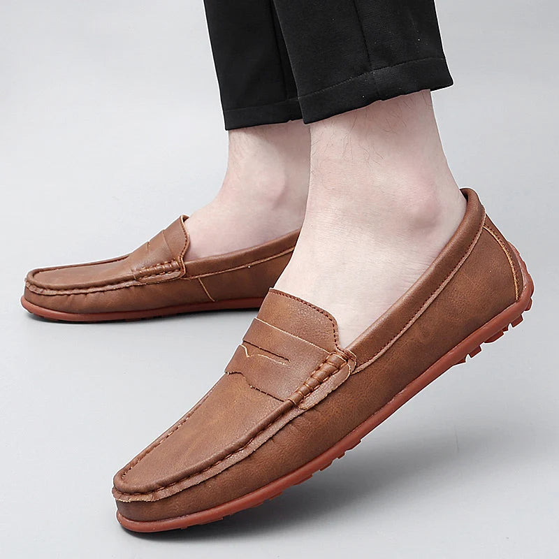 Men's comfortable leather slip-on penny loafers, great for everyday wear.
