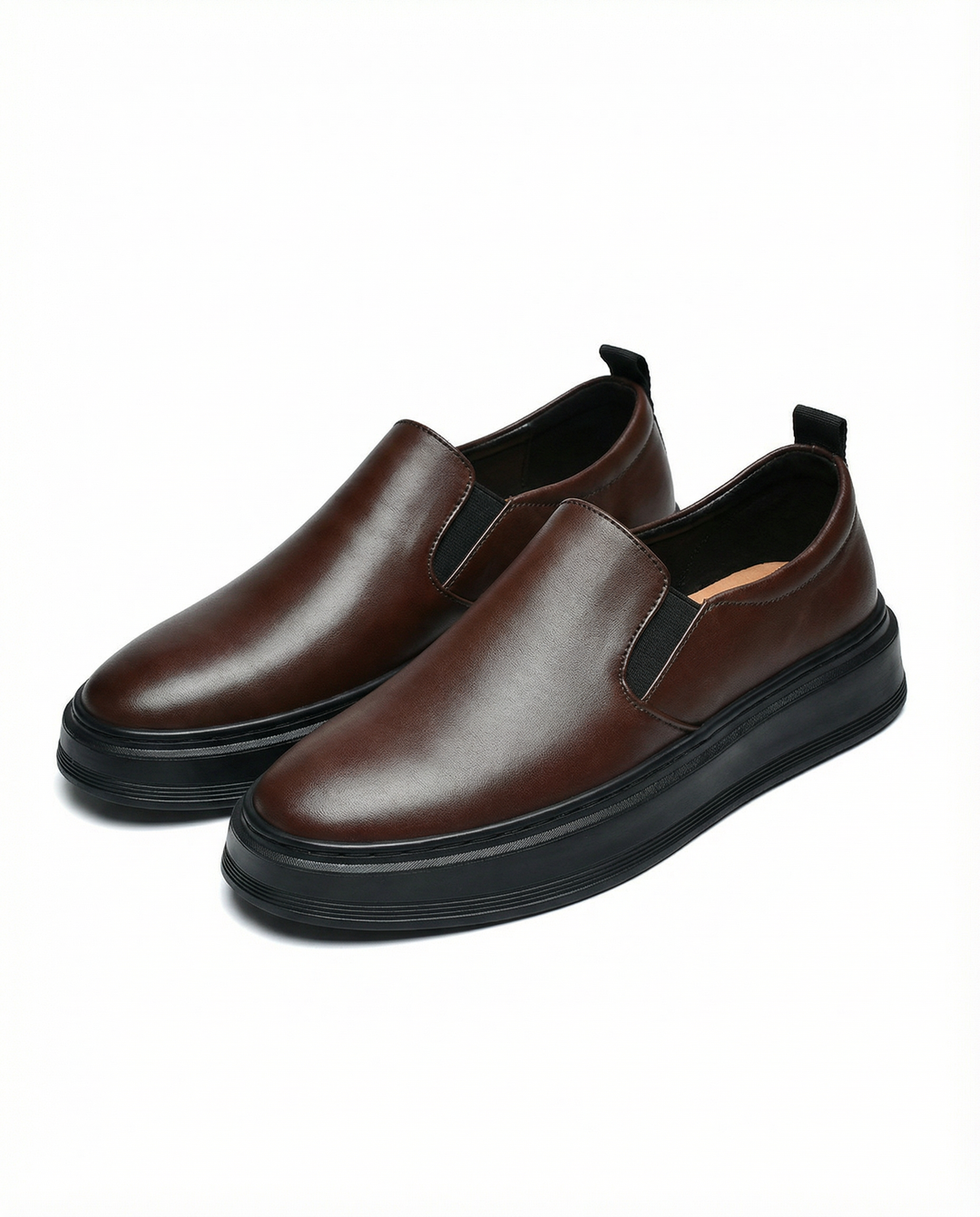 Men's classic brown leather slip-on loafers, perfect for everyday casual wear, comfort shoes