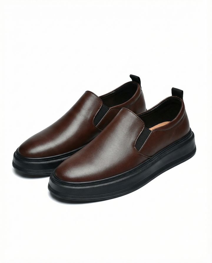 Men's classic brown leather slip-on loafers, perfect for everyday casual wear, comfort shoes